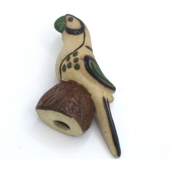 Vintage Hand-Painted Sandstone Parrot Figurine Wooden Base by Vicman Mexico    B - Picture 2 of 4